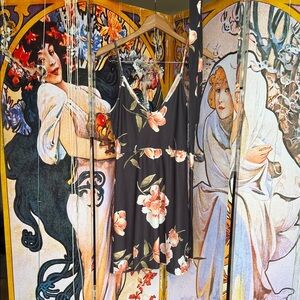 Amazon Black Floral Slip Dress with Peach Blooms